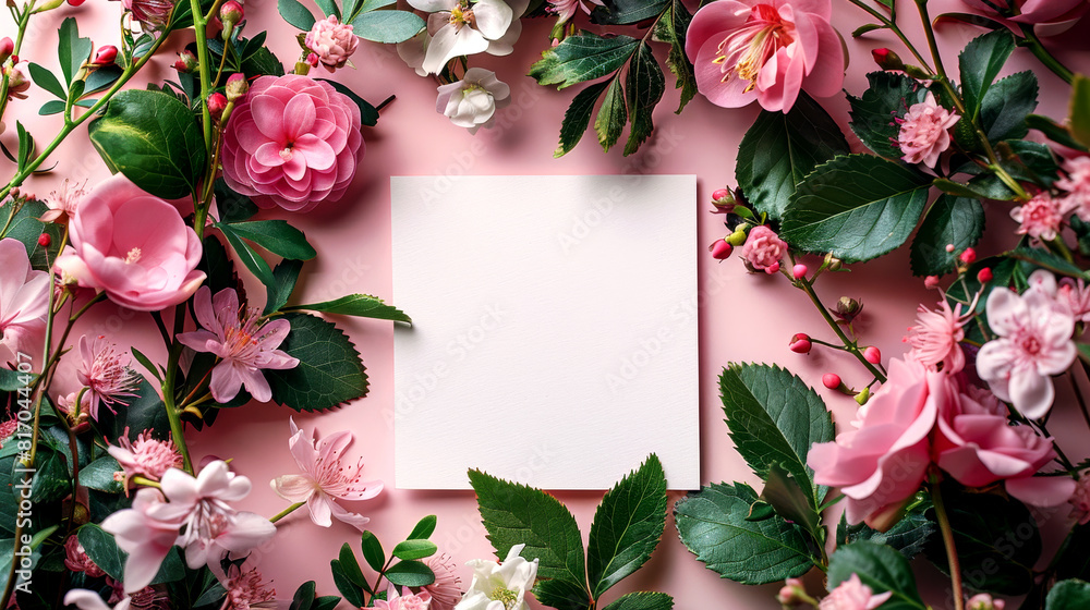 Fancy invitation template with floral border and white paper. Blank copy space. Fancy invitation template with floral border and white paper. Blank copy space.