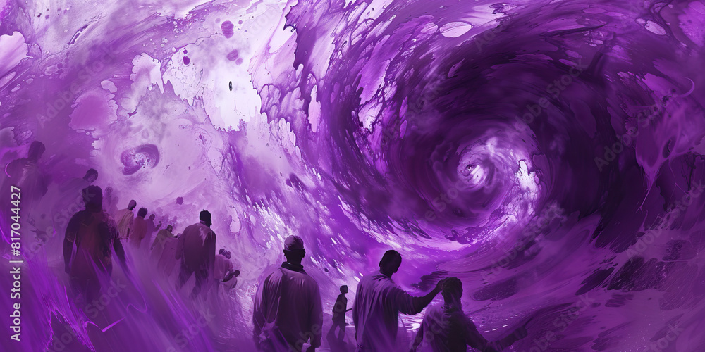 Purple Haze: A swirling mists of purple, embodying the mysticism of rebellion, envelops a group of people, uniting them in their shared quest for change.