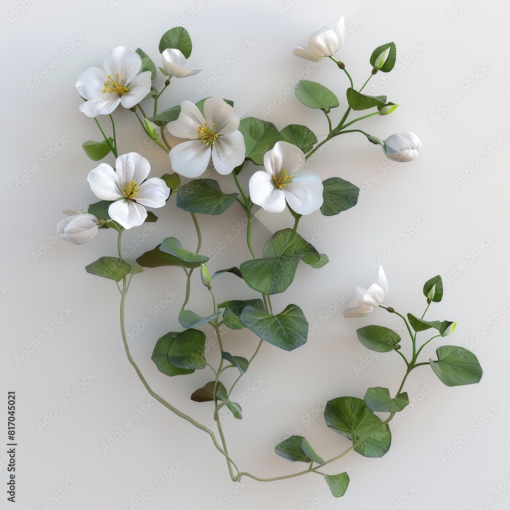 Fototapeta premium Collection of white flowers set against a white background