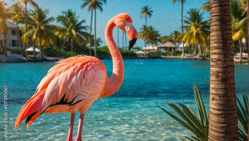 Gorgeous pink flamingo in summer design