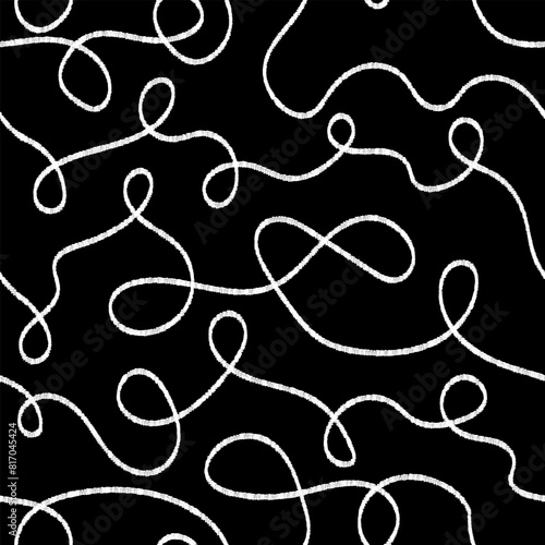 Curve line doodle seamless pattern. Abstract squiggly modern background with continuous lines. Ink or charcoal print for textile, fabric, wallpaper, wrapping, scrapbook and packaging
