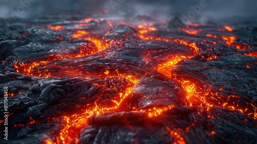 Lava flow. Molten rock from a volcano. Glowing hot. Molten orange. The power of nature.