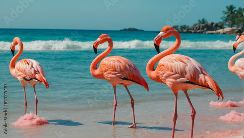 Gorgeous pink flamingo in summer nature