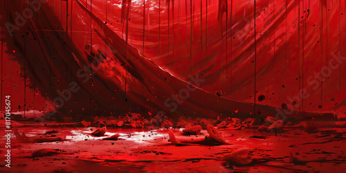 Rose red banner a blood stained symbol of life.