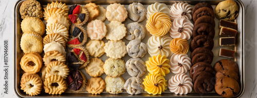 Uma bandeja cheia de biscoitos variados photo