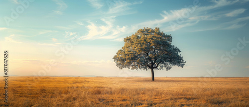 A lone tree stands in a field of tall grass