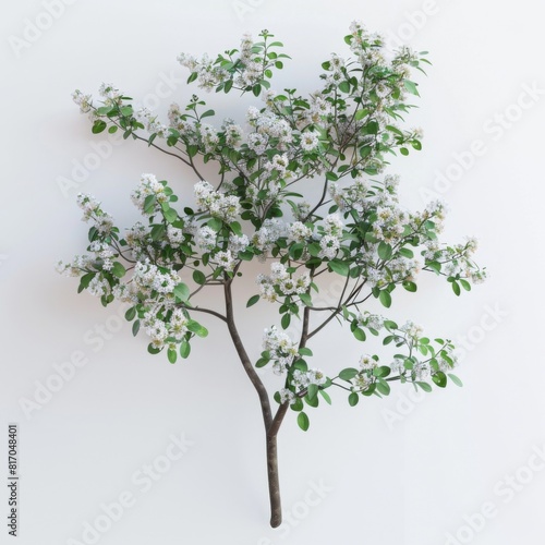 Apple tree with white blossoms on white background
