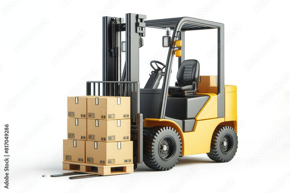 yellow forklift with boxes isolated on white background yellow forklift with boxes isolated on white background