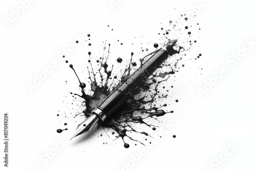 Splashes of ink from pen isolated on white background mockup