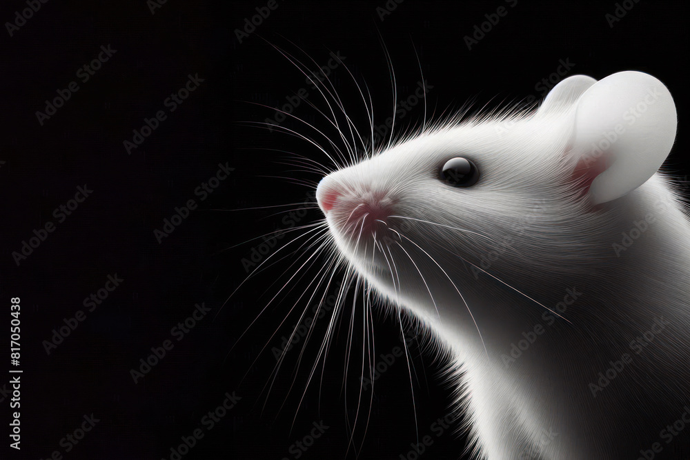 White Mouse Profile Potrait Isolated on Black Background White Mouse Profile Potrait Isolated on Black Background