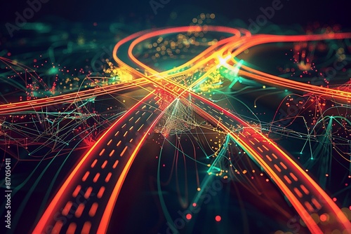 Abstract road background with graphic lines of communication networks, showing connections, social media.