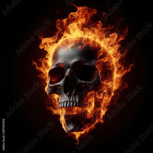 Skull in Fire Isolated black background