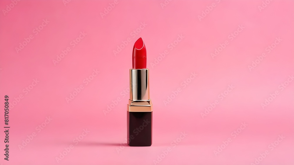 Isolated red lipstick on a pink background, enhancing beauty and style Isolated red lipstick on a pink background, enhancing beauty and style