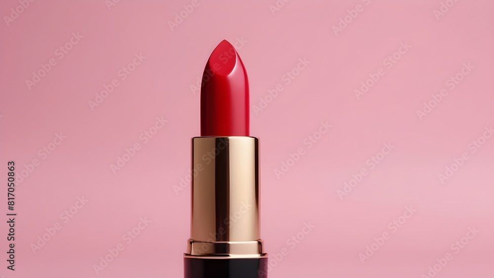 Red lipstick isolated on a pink background, shiny and glamorous, perfect for lips Red lipstick isolated on a pink background, shiny and glamorous, perfect for lips