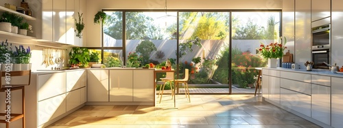 Bright OpenConcept Kitchen with Panoramic Garden View in Scandi Aesthetic photo