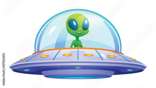 Alien riding ufo vector illustration isolated on white background