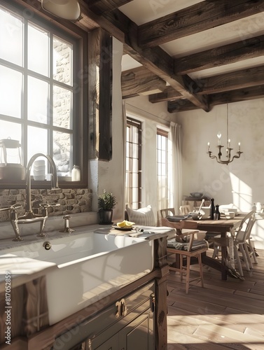 Sunlit Farmhouse Kitchen Radiating French Country Style and Warmth