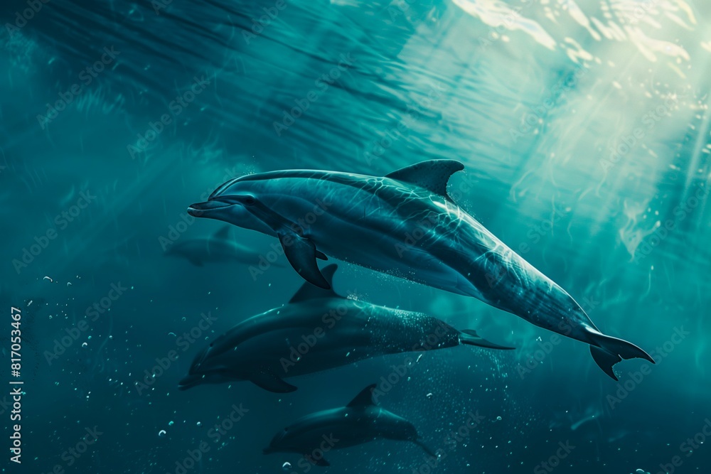 Obraz premium Small group of dolphins next to the ocean's roof