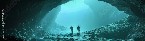 Two explorers in a flooded cave. photo