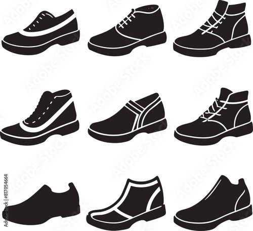 set of shoes silhouette illustration on white background