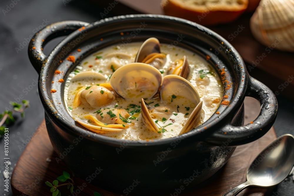 Creamy and flavorful bowl of clam chowder with fresh parsley Creamy and flavorful bowl of clam chowder with fresh parsley