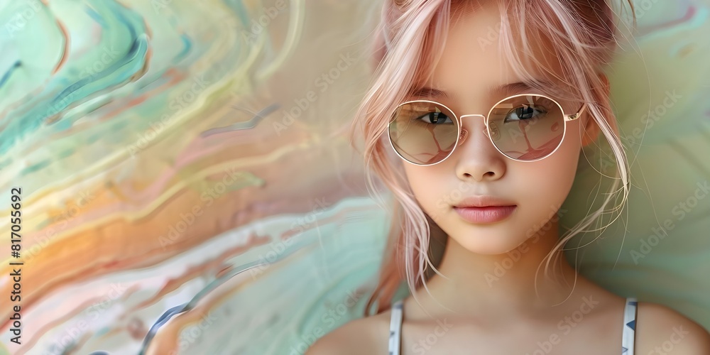 Vibrant portrait of young Asian girl with pink hair and sunglasses against colorful wall. Concept Portrait Photography, Vibrant Colors, Youthful Energy, Urban Backgrounds, Stylish Props Vibrant portrait of young Asian girl with pink hair and sunglasses against colorful wall. Concept Portrait Photography, Vibrant Colors, Youthful Energy, Urban Backgrounds, Stylish Props
