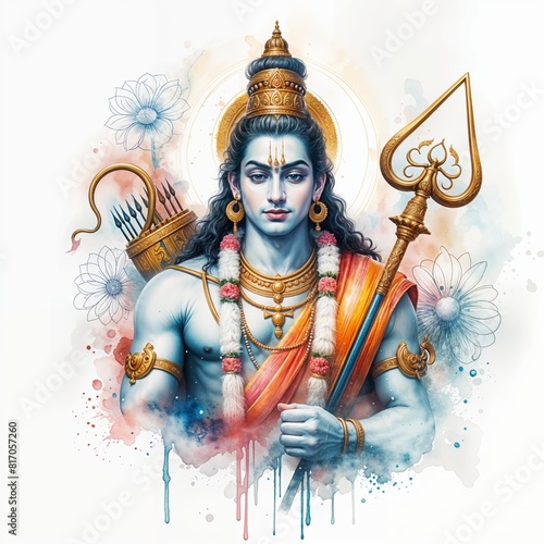 Lord Shri Ram with water color effect on white background