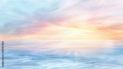 Ocean sunrise with pastel hues and gentle waves background © javier