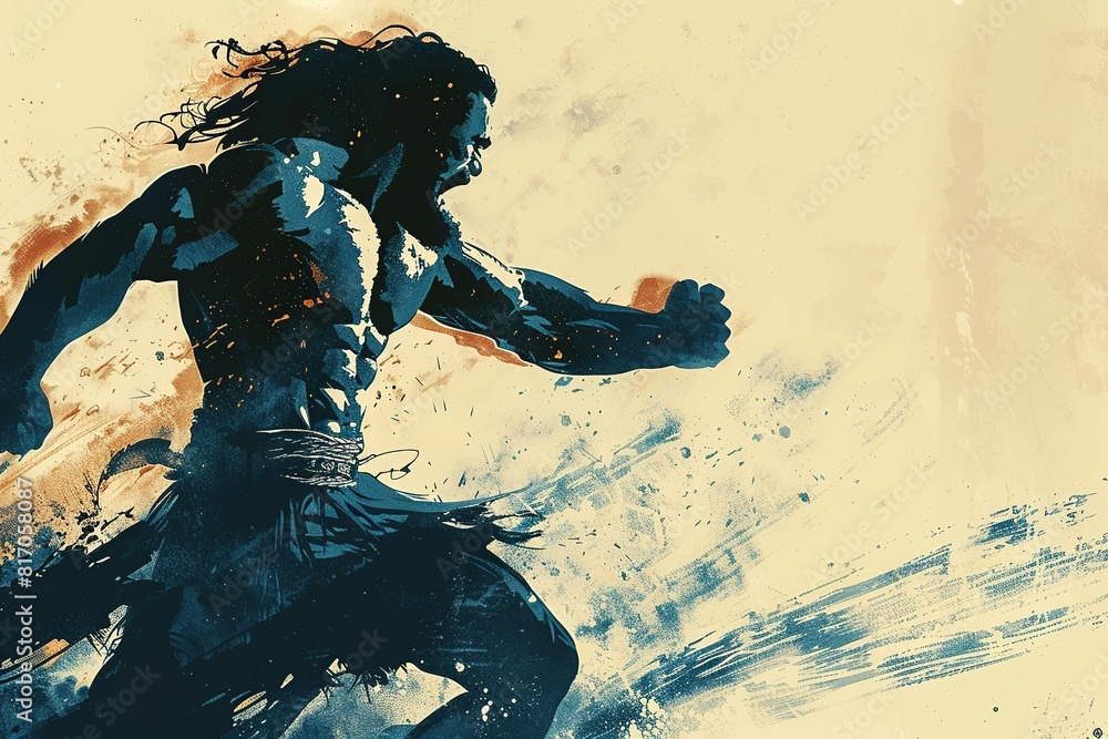 A minimalist illustration of Samson fighting, featuring a stylized figure with flowing hair engaged in combat, depicted with minimal details that emphasize dynamic movement A minimalist illustration of Samson fighting, featuring a stylized figure with flowing hair engaged in combat, depicted with minimal details that emphasize dynamic movement