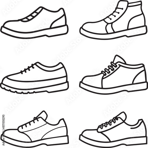 set of shoes line art illustration on white background