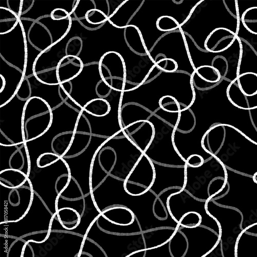 Curve line doodle seamless pattern. Abstract squiggly modern background with continuous lines. Ink or charcoal print for textile, fabric, wallpaper, wrapping, scrapbook and packaging