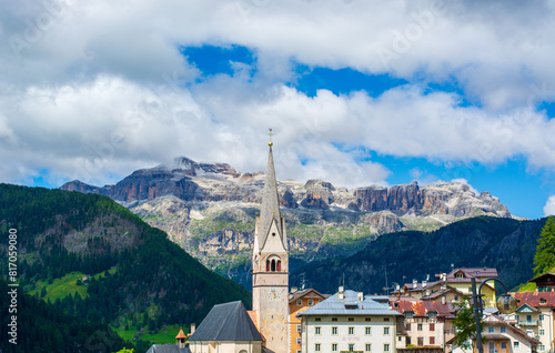 the town of Pieve di Livinallongo in the heart of the Belluno Dolomites