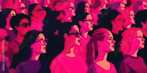 Deep Pink: A feminist rally, voices intertwined as one, demanding equal rights and recognition.