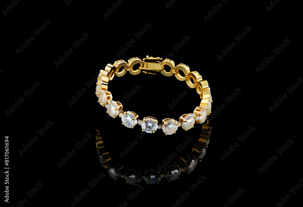 A diamond bracelet displayed on a black background A diamond bracelet displayed on a black background