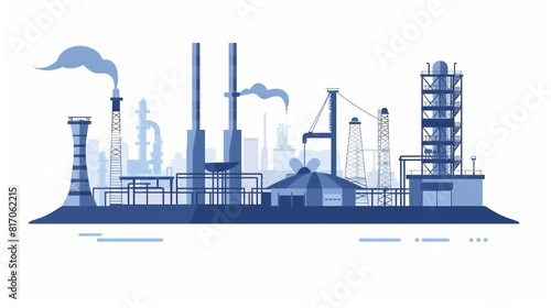 Minimalistic Illustration application oil production In blue tones on white background