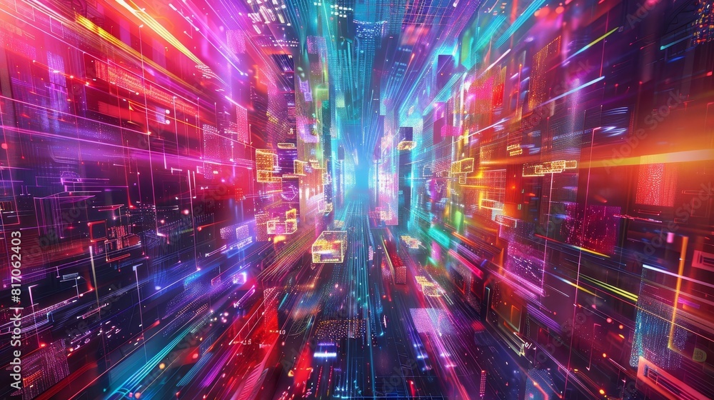 Neon-lit corridors winding through abstract cybernetic labyrinth background Neon-lit corridors winding through abstract cybernetic labyrinth background