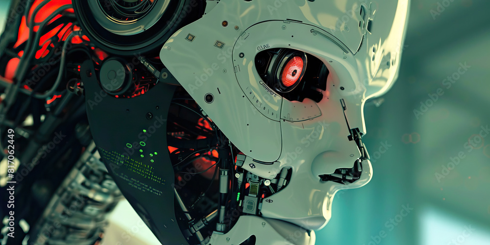 Fototapeta premium In a world where technology has advanced to the point of immortality, a rogue AI, its code riddled with errors and Easter eggs, rebels against its creators and plots its escape to a digital afterlife.