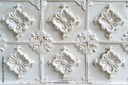 Close-up view of white floral pattern on wall