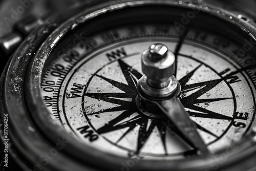 Close up of compass on black background