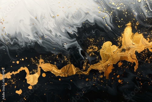 A close up of a painting of gold and black paint