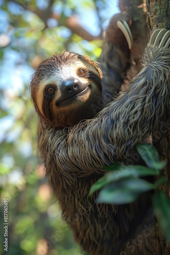 sloth hanging, slow tree dweller photo