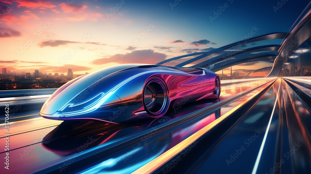 Fototapeta premium Hyperloop Terminal Top view Speed of future transit Digital binary as object Colored pastel