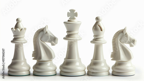 Wallpaper Mural White chess pieces set up for a game, strategic and intellectual, isolated on white  Torontodigital.ca