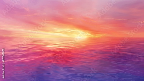 Vibrant sunset over a tranquil ocean with hues blending seamlessly background
