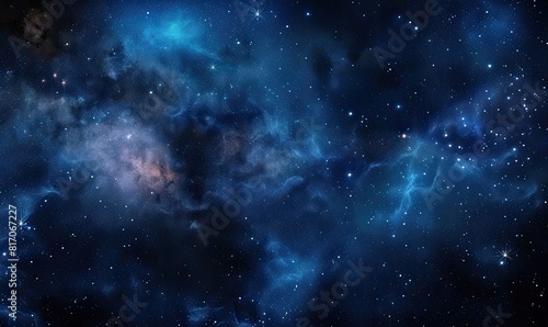 Milky Way Galaxy in a Blue Space Filled with Stars  Gas  and Dust. Night sky background
