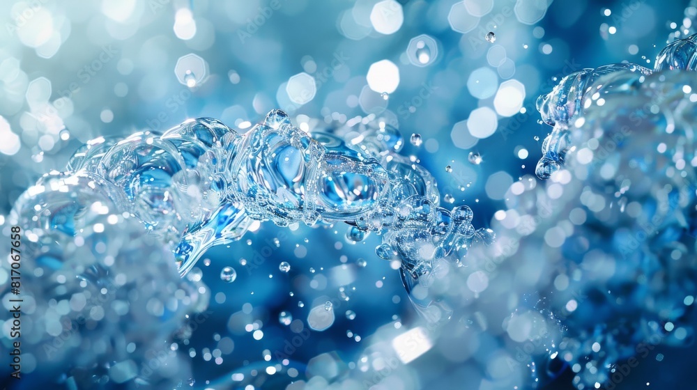 Close-up of water droplets forming a beautiful, refreshing, and pure water fountain. Close-up of water droplets forming a beautiful, refreshing, and pure water fountain.
