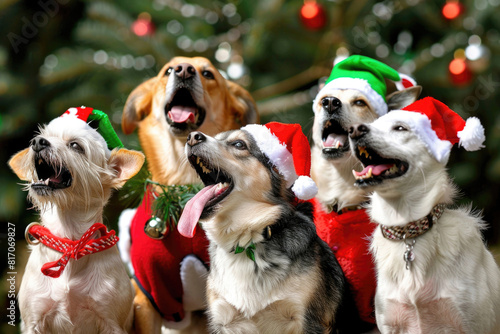 Dogs in festive attire singing © Venka