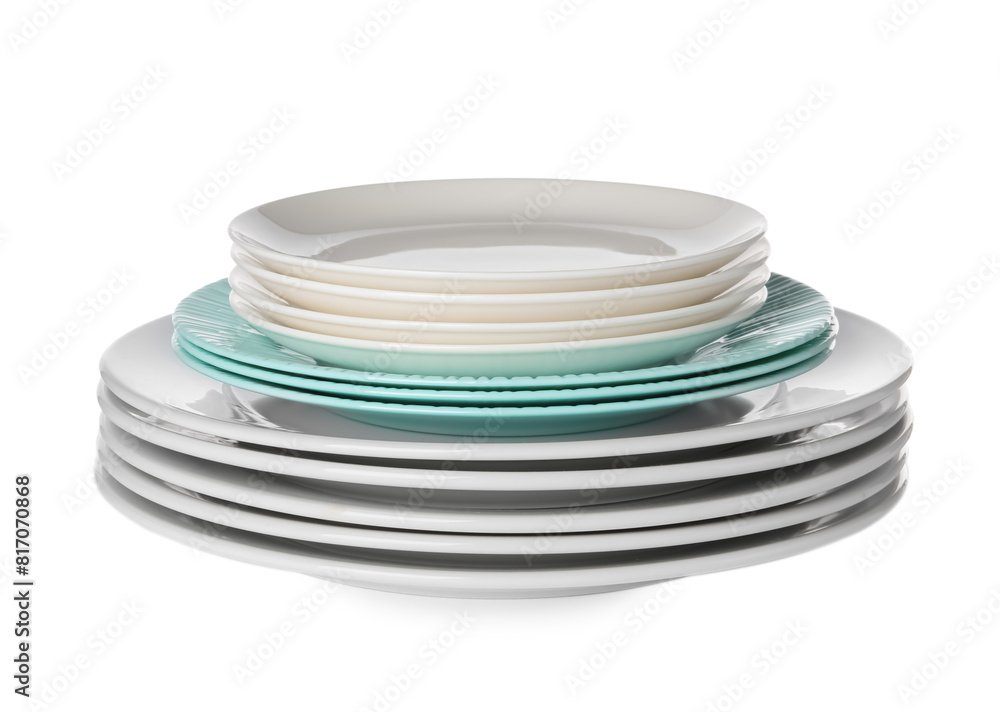Stack of beautiful ceramic plates isolated on white