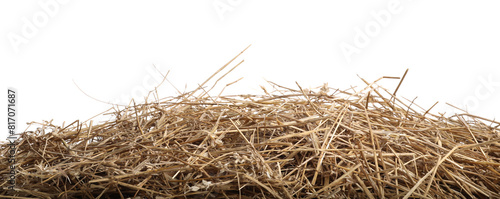 Dried straw isolated on white. Livestock feed