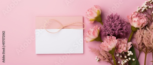  Flowers and an envelope on pink backdrop